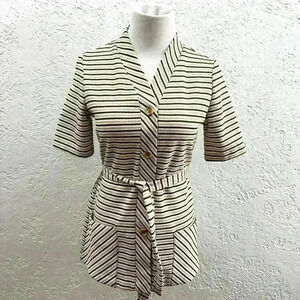 Vintage striped short sleeve button front top with waist tie size‎ small